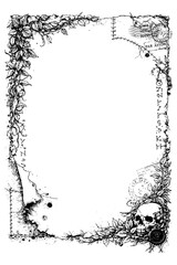 Gothic grunge frame border with skull accents, Transparent Background