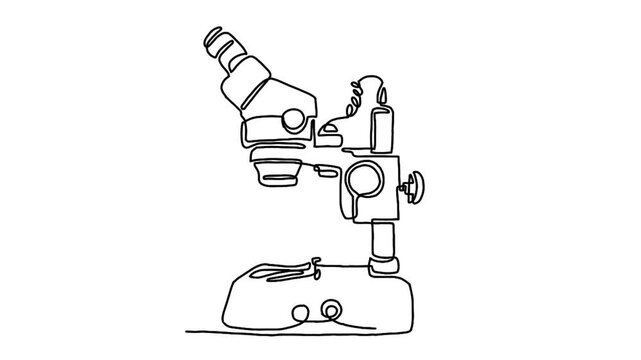 continuous line animation of science research microscope