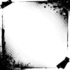 Grunge halftone frame with stars and ink splatter, Transparent Background