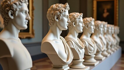 Row of classical busts in a gallery