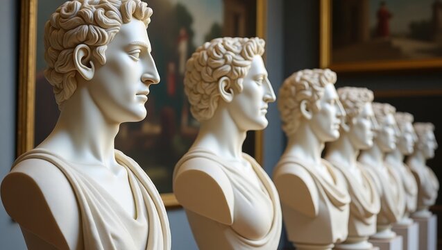 Row of classical busts in gallery - Powered by Adobe