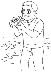 Coloring book Dad taking pictures at the beach