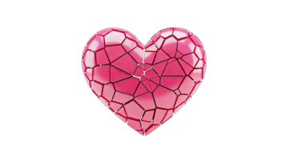 Broken Heart - Shattered Pink Heart on White Background