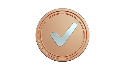Bronze Coin with Check Mark Icon on White Background