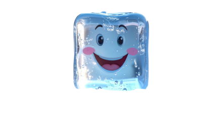 Animated ice cube with a happy face, isolated against black