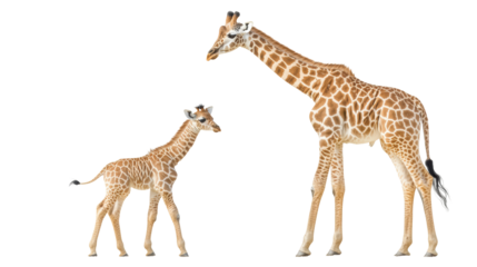 Giraffe and calf standing together peacefully
