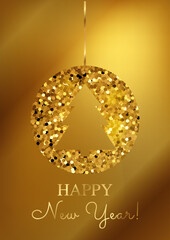 Christmas Golden Ball New Year Vector Card