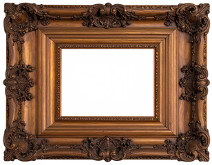Ornate, rectangular golden picture frame with an empty, white center