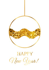 New Year with Christmas Glitter White Ball Vector Card