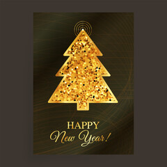 Christmas Glitter Golden Tree with Radar Vector New Year Template