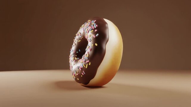 Chocolate frosted donut is a tempting, delicious treat. Perfect for bakery, dessert, food, or indulgencethemed designs. Yummy.