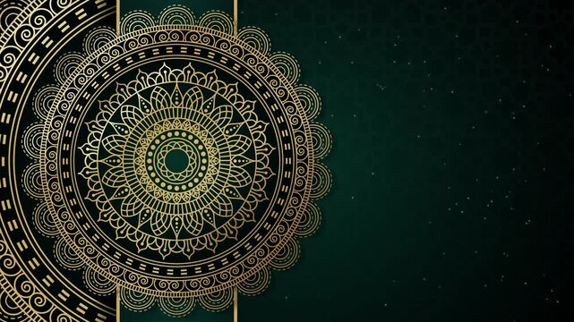 Islamic background green luxury ornament. mandala pattern arabic ramadan kareem video. Mandala pattern with golden arabic influences on dark green background.