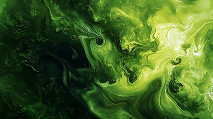Obraz premium Abstract swirling emerald and lime green fluid art background creates a dynamic and vibrant texture for digital design projects