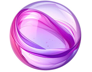 A transparent sphere with swirling, colorful ribbon elements inside