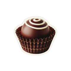 A chocolate cupcake with white swirls on top, isolated on a white background, viewed from directly above