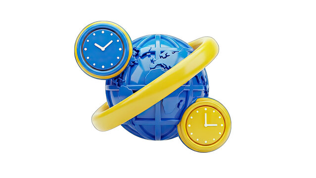 World Time Concept: Globe, Clocks, and Ring - Powered by Adobe