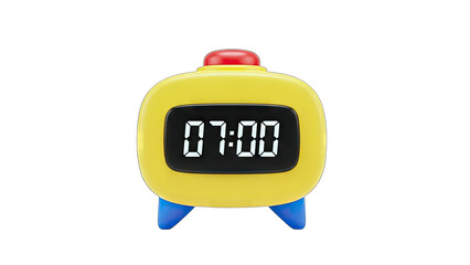 Yellow Alarm Clock Displaying 7:00 on White Background