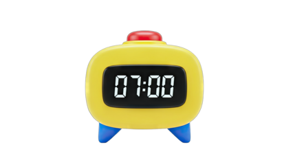 Yellow Alarm Clock Displaying 7:00 on White Background