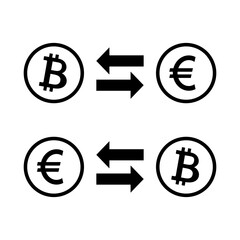 Bitcoin to euro exchange rate icon. Cryptocurrency conversion symbol