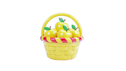 Yellow Apples in a Basket on White Background