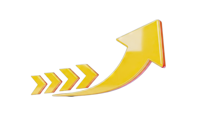 Yellow Arrow Pointing Upwards on White Background