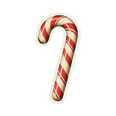 A festive candy cane stands alone against a clean white background