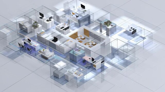 Digital system design prioritizing privacy, minimal secure environment with transparent layers, clean corporate visual, privacy centric cyber design