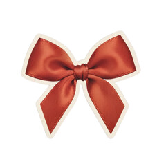 A red satin bow with a white outline on a white background