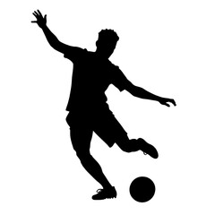 Silhouette of a man kicking a soccer ball with force, action shot