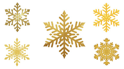 Festive christmas set of golden snowflakes seasonal decoration artistic design holiday atmosphere close-up view nature's beauty