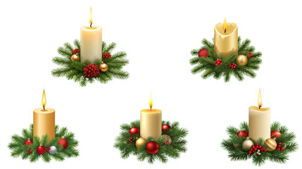 Christmas candle set with festive decorations cozy home environment holiday spirit warm light peaceful atmosphere