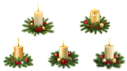 Christmas candle set with festive decorations cozy home environment holiday spirit warm light peaceful atmosphere