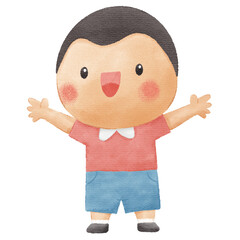 Illustration of a Smiling Young Boy Standing Present, Showing, Invite