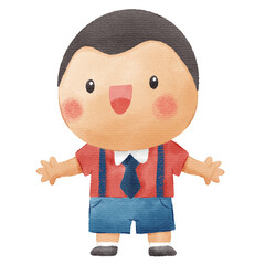 Illustration of a Smiling Young Boy Standing Present, Showing, Invite