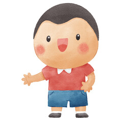 Illustration of a Smiling Young Boy Standing Present, Showing, Invite