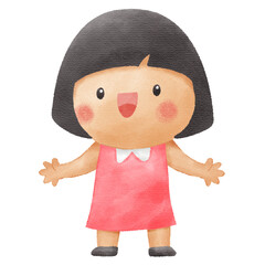 Illustration of a Smiling Young Girl Standing Present, Showing, Invite