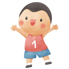Illustration of a Smiling Young Boy Running