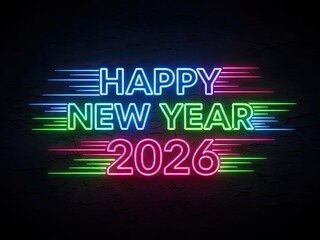 Fototapeta premium Happy new year 2026 neon sign
