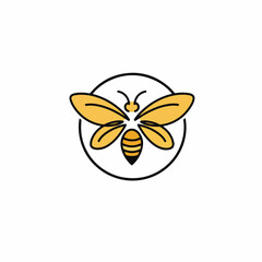 Stylized honey bee insect logo in a circular frame.