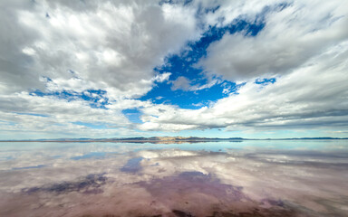 Great Salt Lake, reflection, cloud, pink color