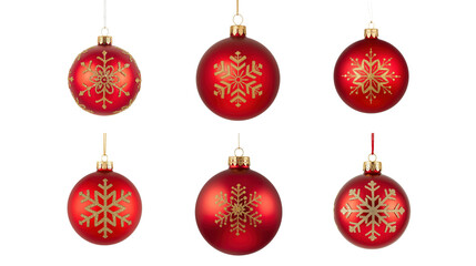 Festive christmas set of red ornaments with snowflakes holiday decoration still life cheerful concept