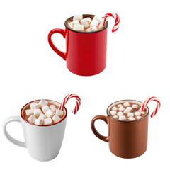 Warm christmas set of hot cocoa with candy canes cozy kitchen beverage photography winter vibe close-up of mugs