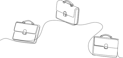 Continuous one line drawing of three professional briefcases for business concept.