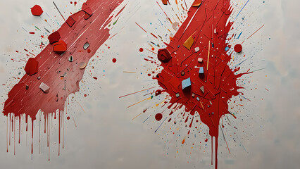 Red colored recycled plastic with colorful fragments