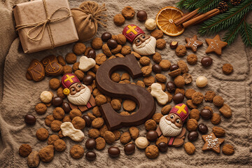 Traditional European Christmas Sweets Flat Lay on Rustic Fabric Background