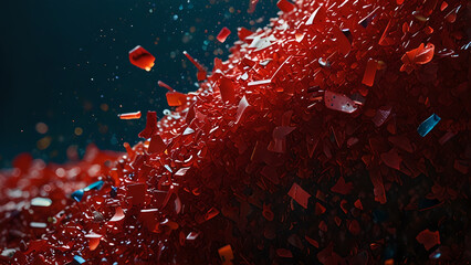 Red colored recycled plastic with colorful fragments