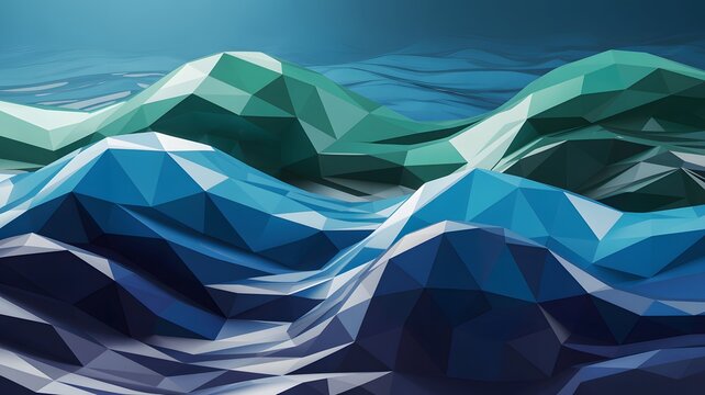 Abstract Low Poly Ocean Waves In Blue And Green image