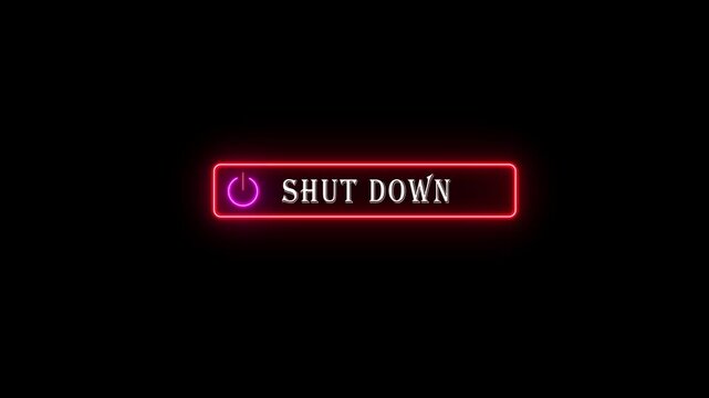 Press shutdown button on virtual screen neon line animation isolated on black background 