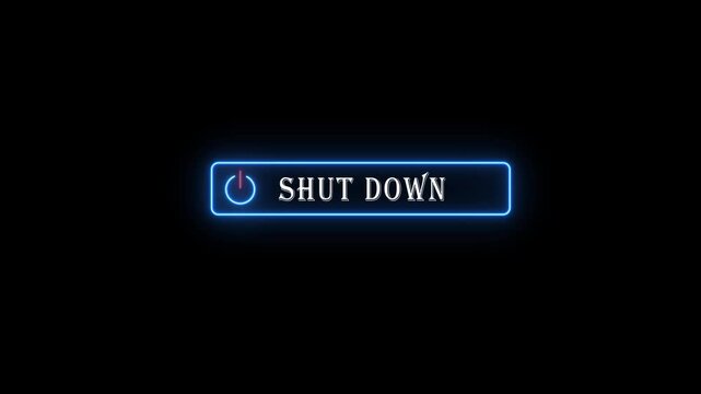 Press shutdown button on virtual screen neon line animation isolated on black background 