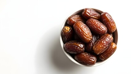 Dates in a bowl on white background